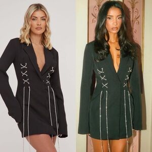 Miss Lola Black Plunge Neck Long Sleeve Blazer Dress